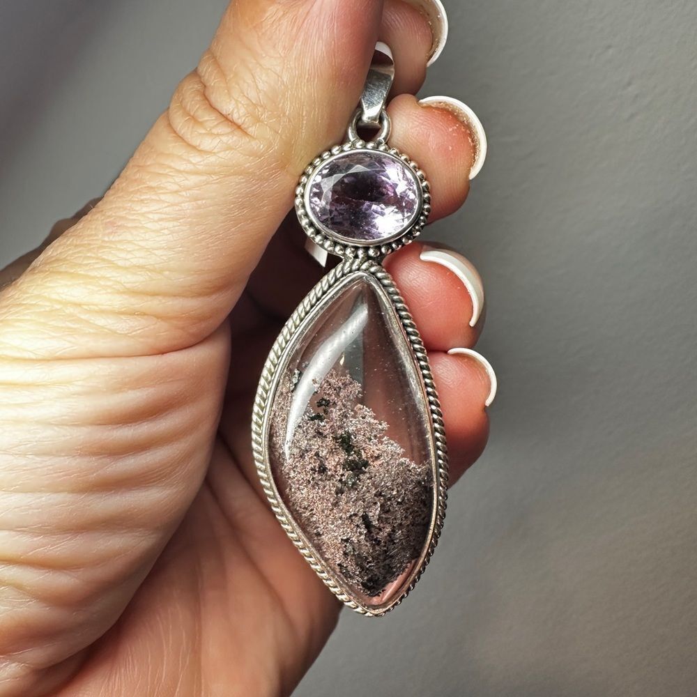 NWT Incredible "Garden Quartz" cabochon and faceted quartz pendant in Bali 925!